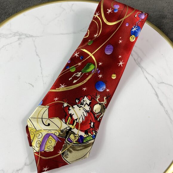 Jerry Garcia Christmas Holiday Neck Tie Necktie J. Garcia Red Santa Necktie - Picture 1 of 5